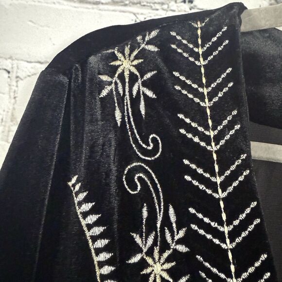 Miss Me Black Velvet Embroidered Cardigan Jacket Boho Gypsy Lagenlook - Picture 7 of 9